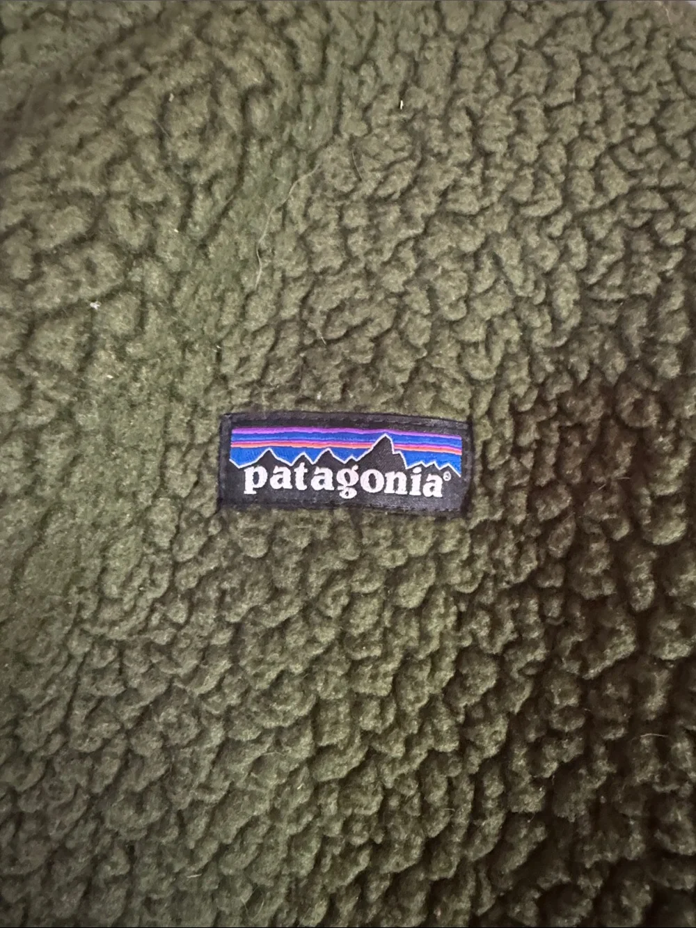 Patagonia Olive Sherpa Quarter-Zip with Teal Trim